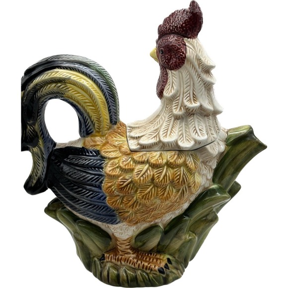 Vintage Jay Imports Rooster Teapot Hand Painted Farmhouse Kitchen Country Decor - Picture 5 of 9